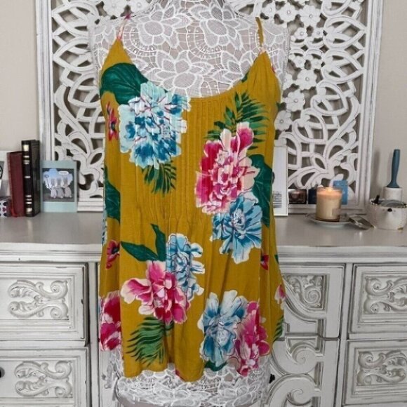 Old Navy Yellow Floral Hawaiian Tank L - Picture 1 of 6